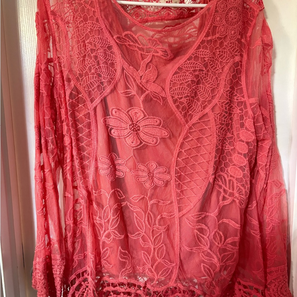 Adiva Coral Lace Floral Blouse
